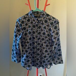 New York & Company Black and Blue Geometric Shirt